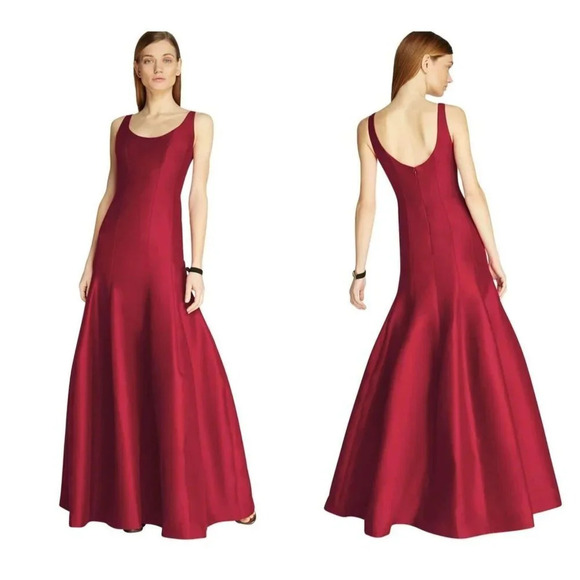Halston Heritage Red Burgundy Sleeveless Mermaid Fit Flare Prom Red  Carpet Gown - Picture 1 of 9